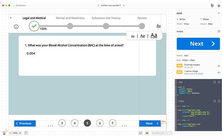 code shown for button element in zeplin 